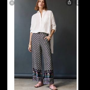 NWOT Anthro Maeve Rhiannon Satin Crop Flare Pants